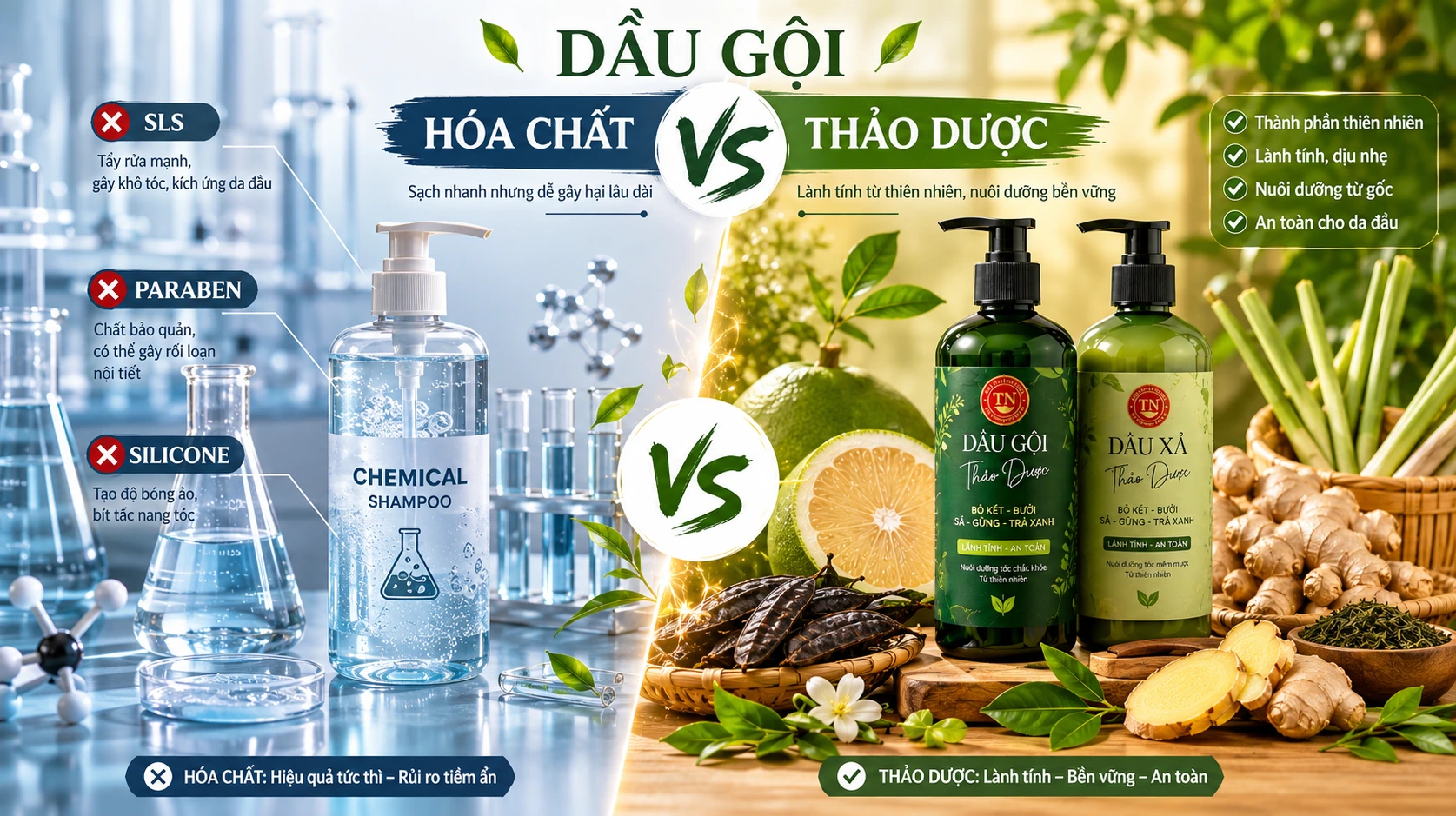 dầu gội thảo dược khác dầu gội hóa chất như thế nào