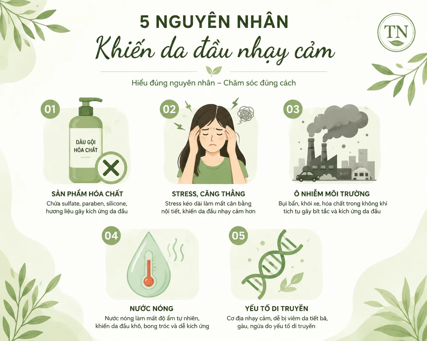 nguyên nhân da đầu nhạy cảm hóa chất dầu gội