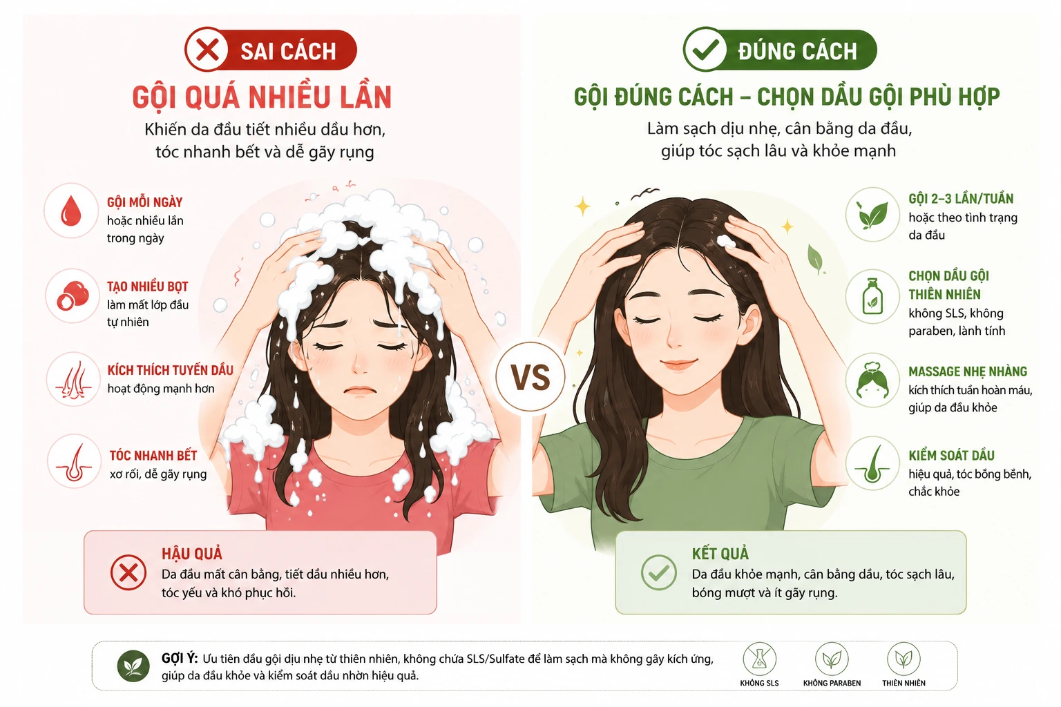 sai lầm xử lý da đầu dầu nhờn gội quá nhiều lần