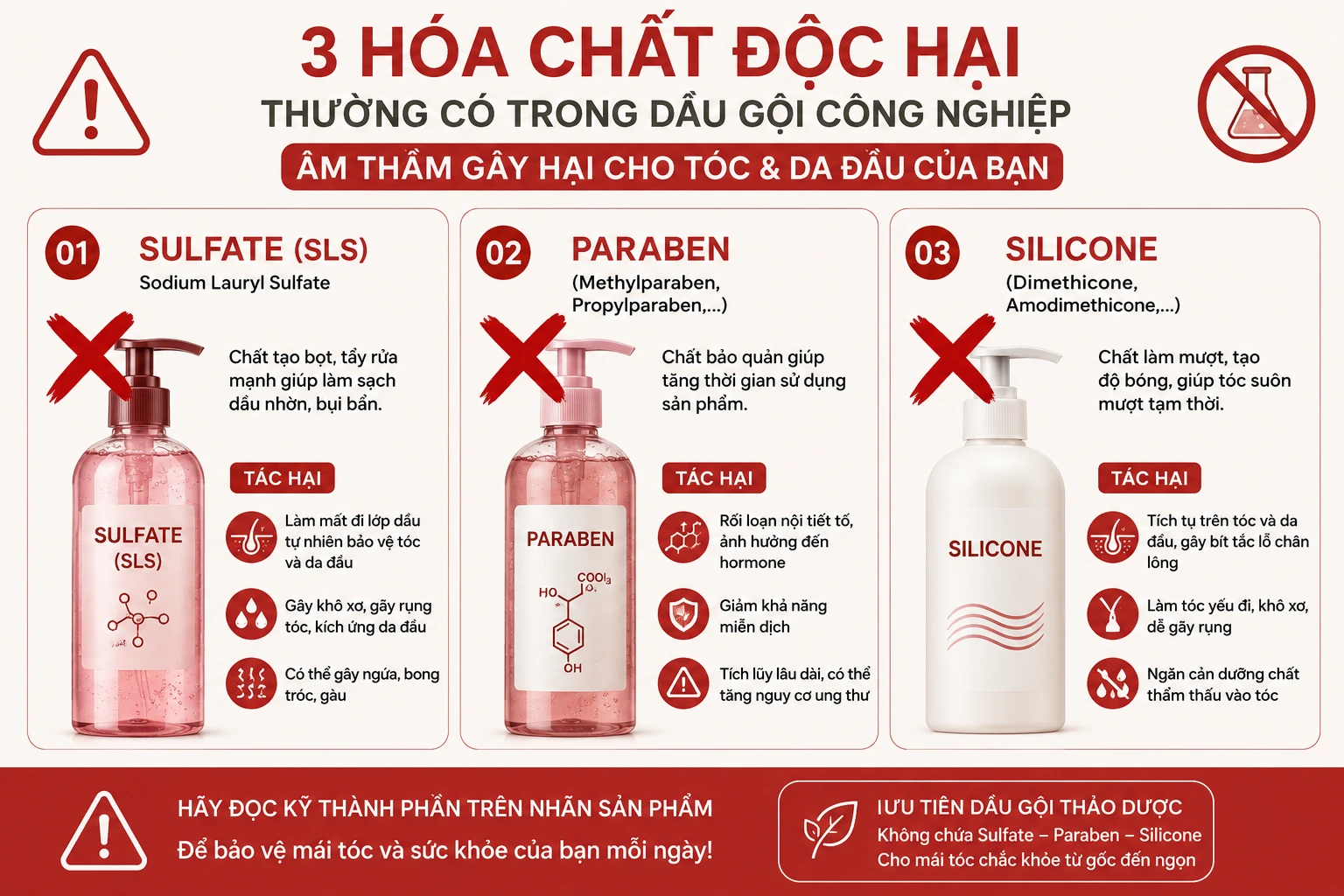 tác hại sulfate paraben silicone trong dầu gội