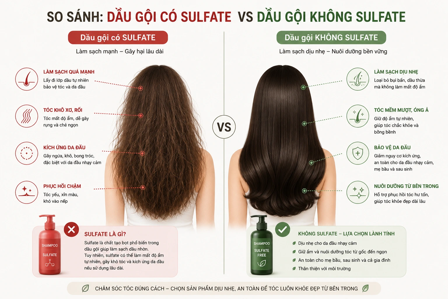 tác hại sulfate trong dầu gội tóc khô xơ rụng tóc